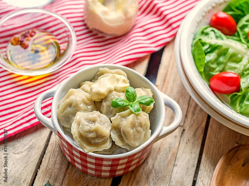 Dumplings with meat and dough pelmeni