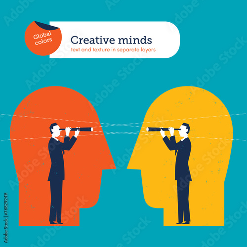 Businessmen with spyglasses and head