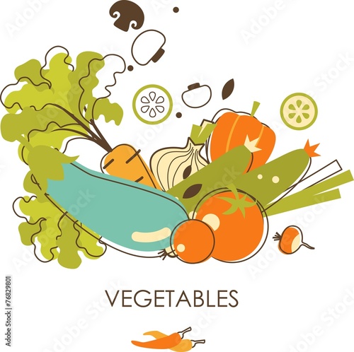 Set of vegetables in vintage style