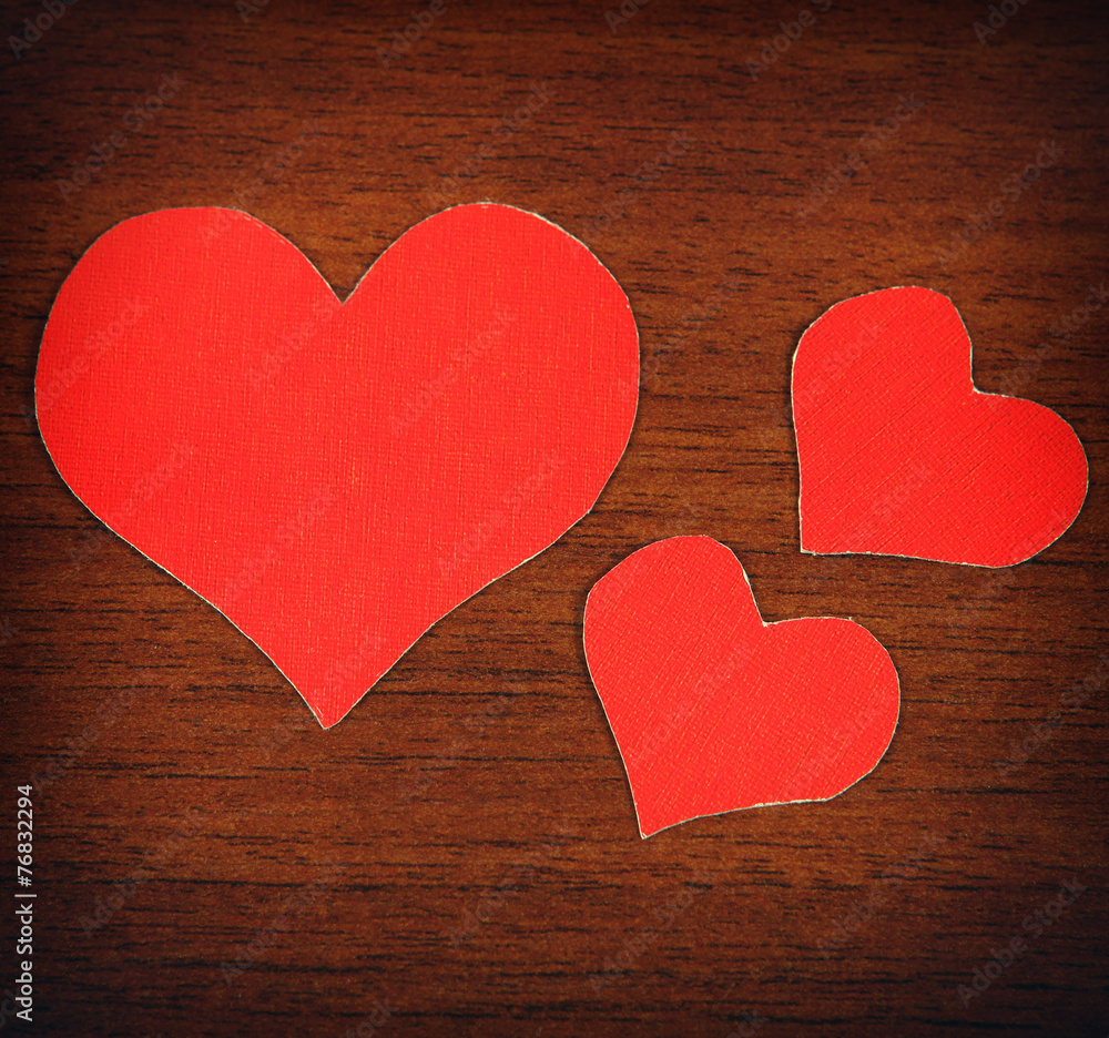 Heart Shapes on the Wooden Background