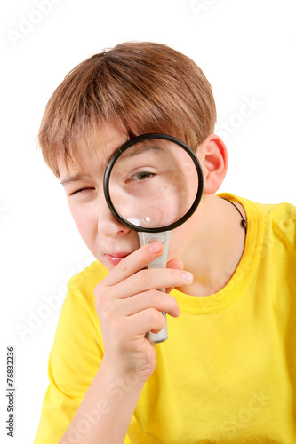 Teenager with Magnifying Lens