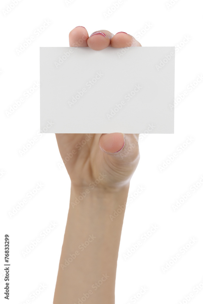 Hand showing blank sign card Hand showing blank sign card