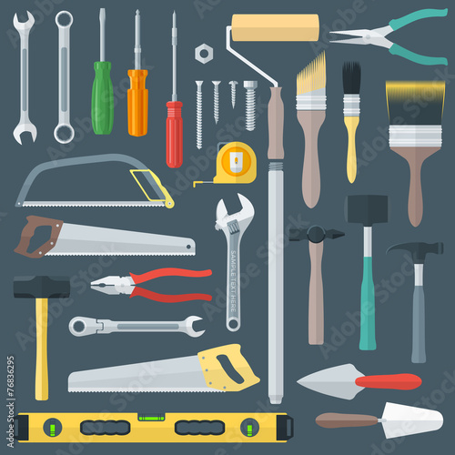 vector color various flat house remodel instruments set.