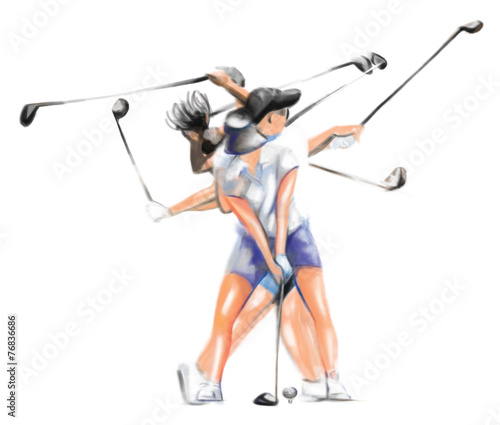 "Matrix" golfer (woman) - An hand painted illustration.