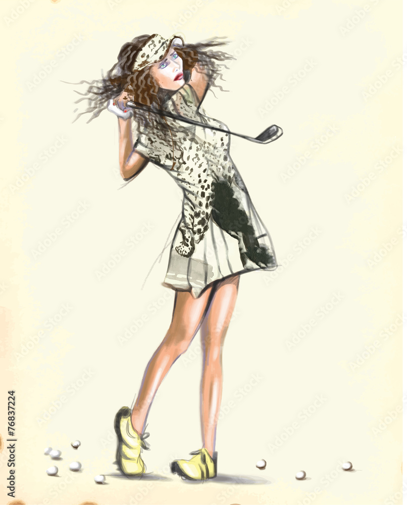 Beautiful golf player - An hand painted vector illustration Beautiful golf player - An hand painted vector illustration