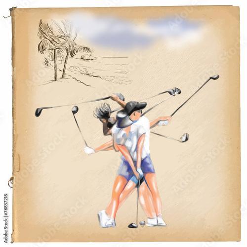 "Matrix" golfer (woman) - An hand painted vector.