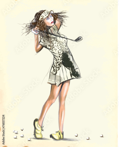 Beautiful golf player - An hand painted vector illustration