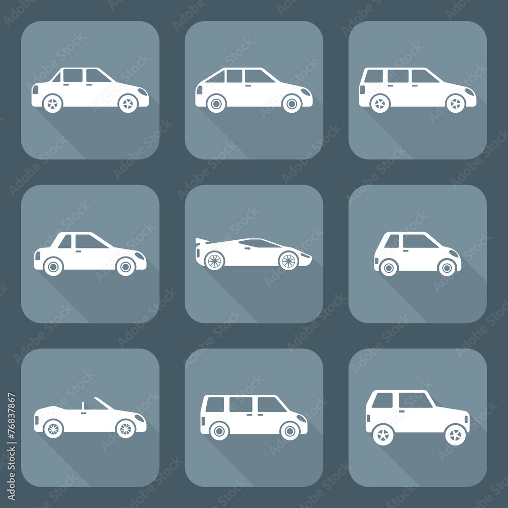 vector white flat various body type cars classification icons