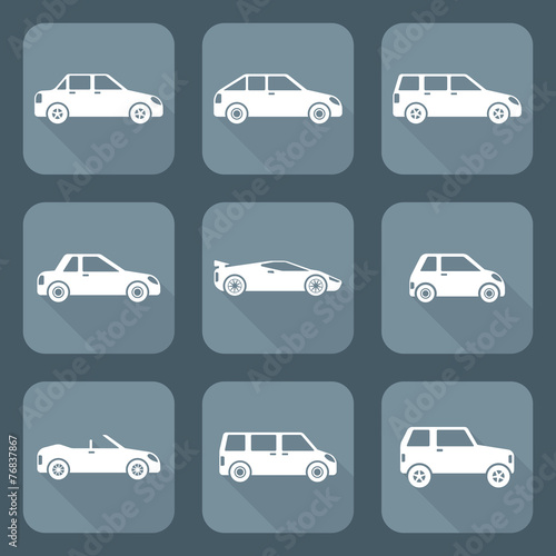 vector white flat various body type cars classification icons