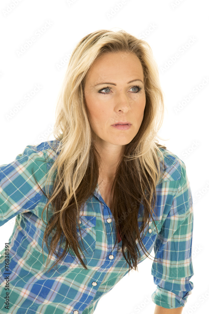 cowgirl blue shirt close lean forward