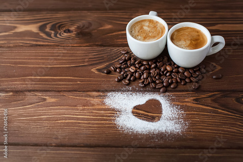 espresso coffee with sugar powdered heart