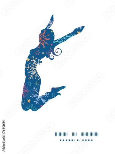 Vector colorful doodle snowflakes jumping girl silhouette