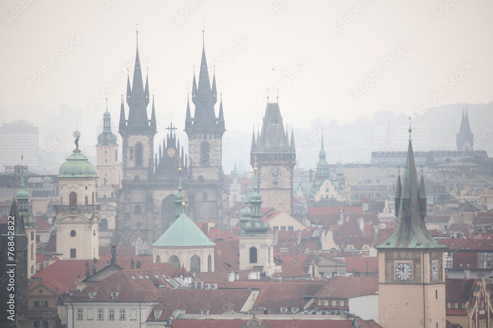 Tyn Church and Old Town Hall in Prague, Czech Republic.
