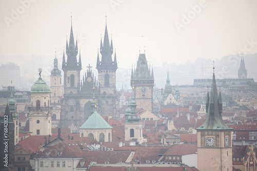 Tyn Church and Old Town Hall in Prague, Czech Republic.
