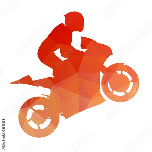 Orange vector racing bike on the rear wheel