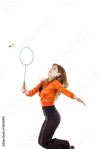 Young woman playing badminton © feelphotoartzm