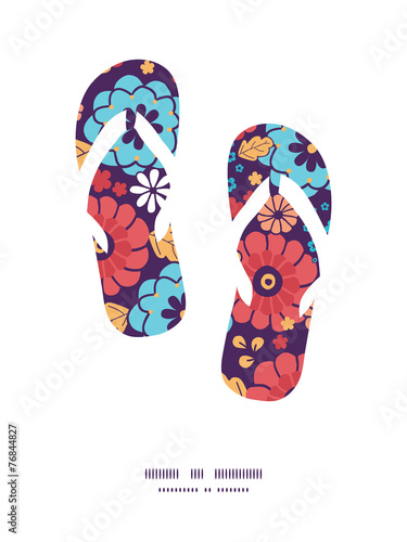 Vector colorful bouquet flowers flip flops silhouettes pattern