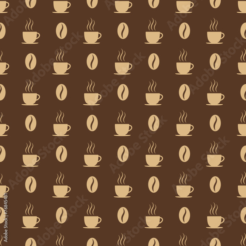 Coffee cups and beans seed. Seamless pattern