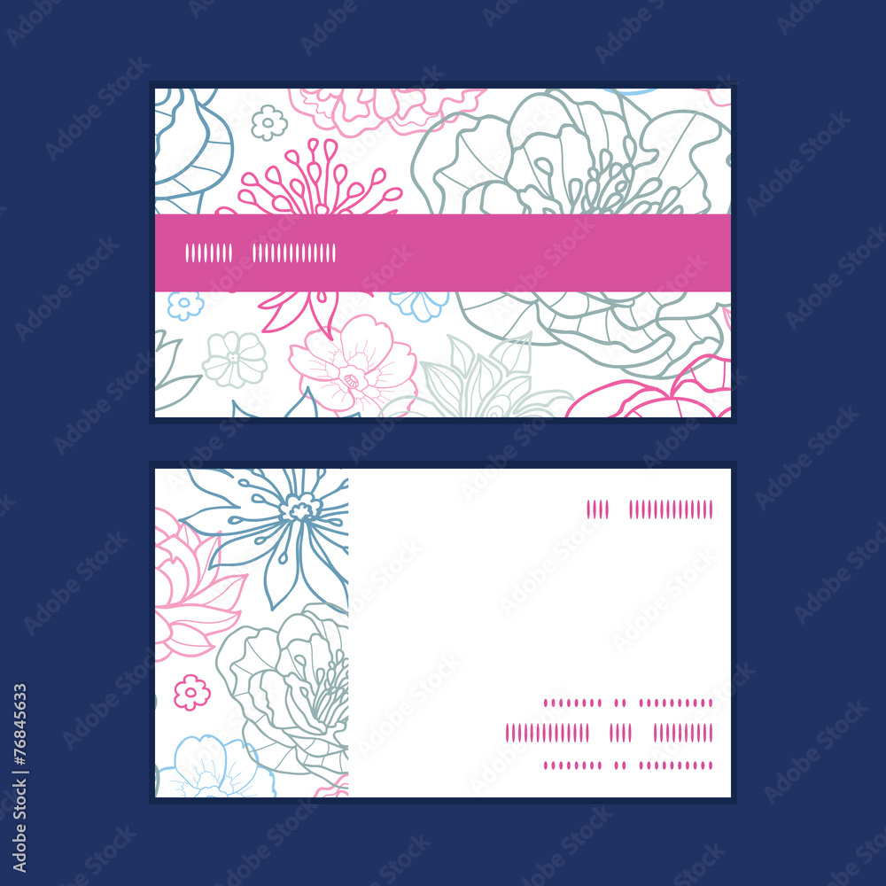 Vector gray and pink lineart florals horizontal stripe frame