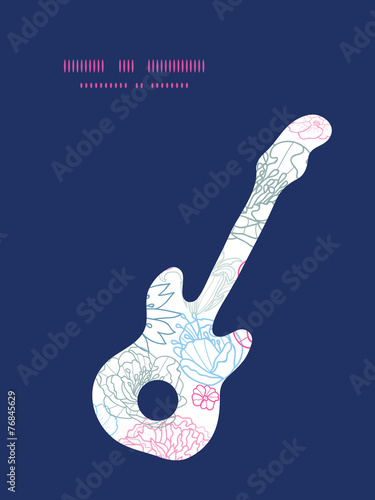 Vector gray and pink lineart florals guitar music silhouette