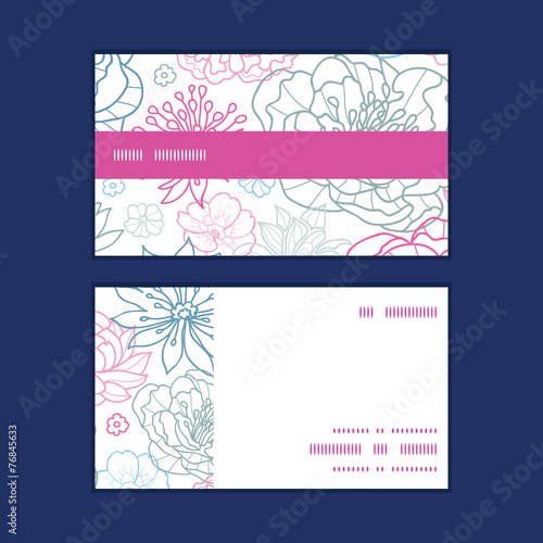Vector gray and pink lineart florals horizontal stripe frame