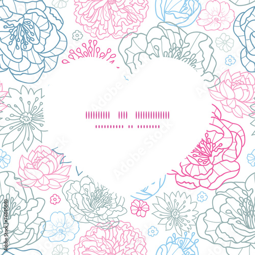 Vector gray and pink lineart florals heart silhouette pattern