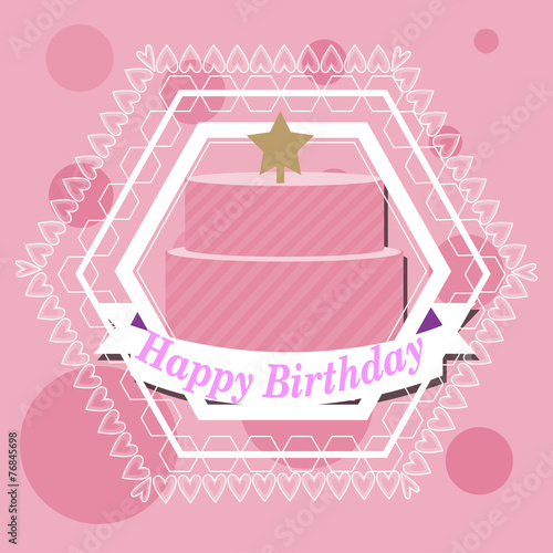 Happybirthday, cake and star illustration over color background
