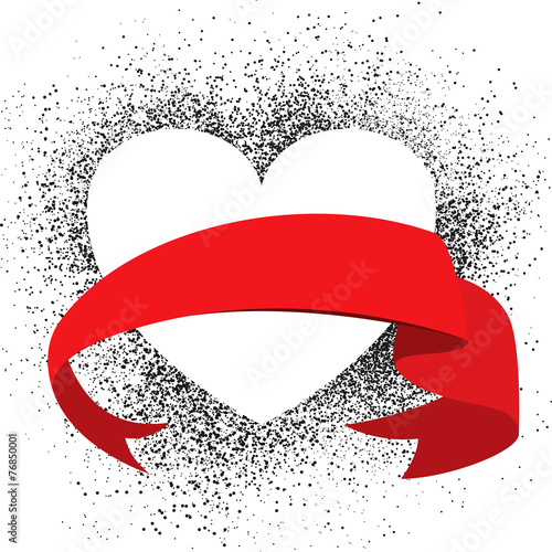 heart on grunge background with red ribbon - vector illustration