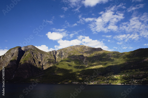 Norway fjord landscape panorama. Aview with mountains and see