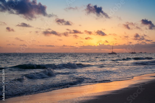 Colorful sunrise landscape. Atlantic ocean coast