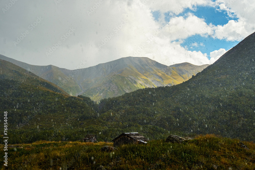 rain in the Caucasus mountains in Georgia