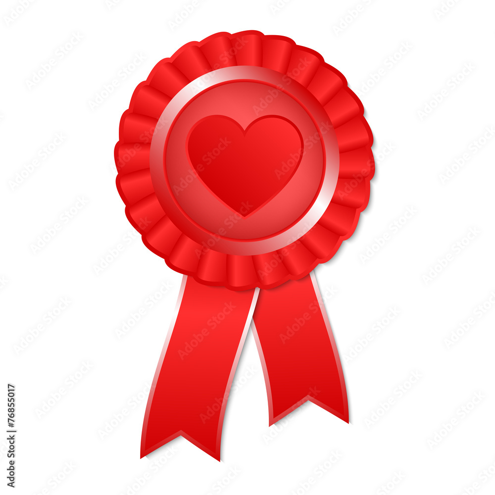 Red award rosette with ribbon and heart Red award rosette with ribbon and heart