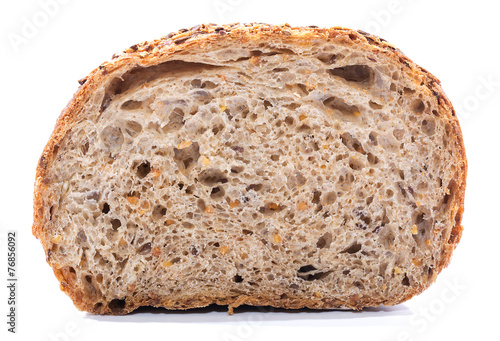 Whole grain bread slice over white background