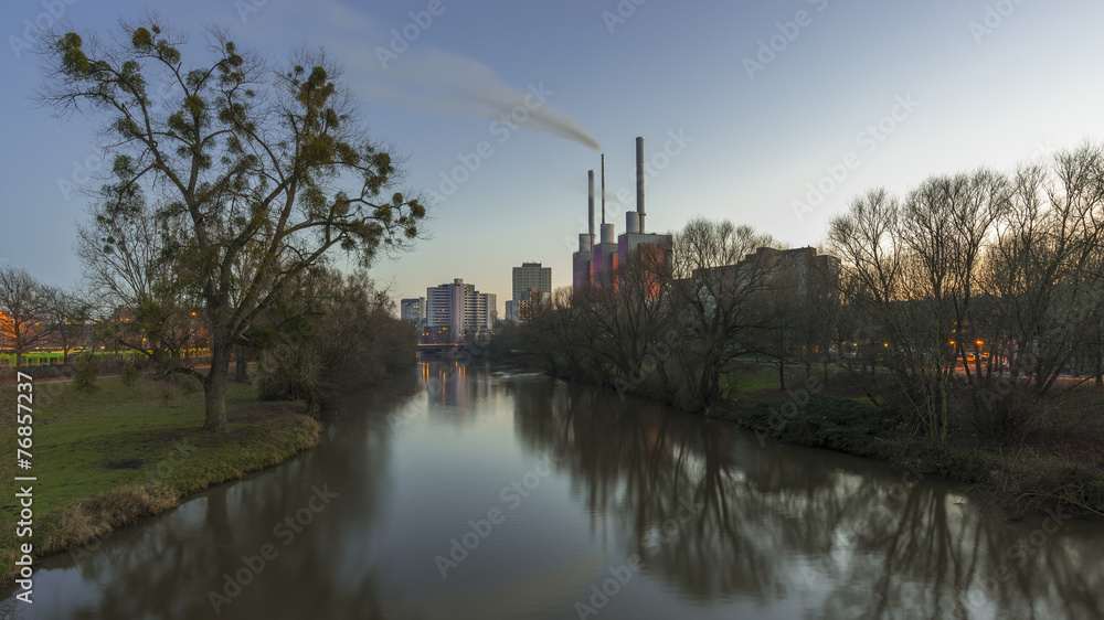 Hannover district Linden-Limmer and Ihme river at evening