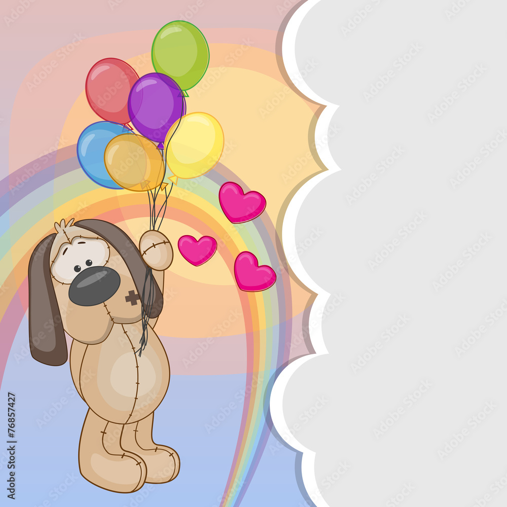 Naklejka premium Dog with balloons