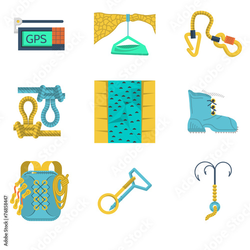 Flat icons vector collection of mountaineering equipment