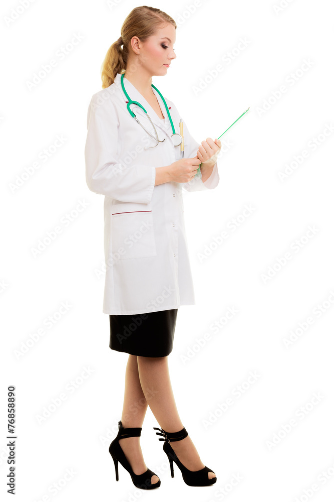 Woman doctor in lab coat with stethoscope. Medical Woman doctor in lab coat with stethoscope. Medical