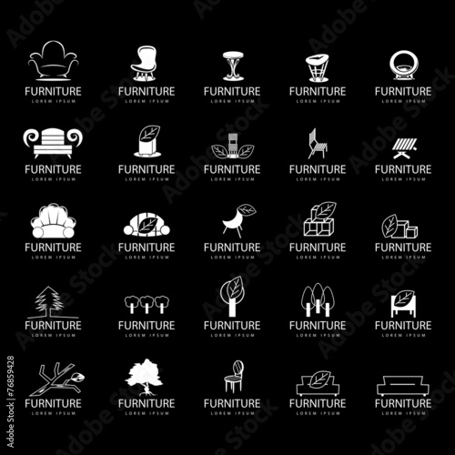 Furniture Icons Set - Isolated On Black Background - Vector Illustration, Graphic Design, Editable For Your Design
