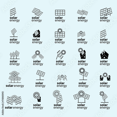 Solar Energy Panel Icons Set - Isolated On Blue Background - Vector Illustration, Graphic Design, Editable For Your Design