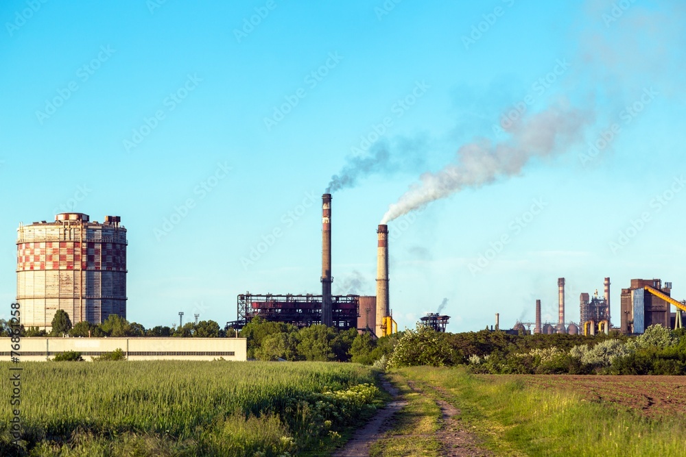 Rural landscape with factory