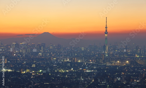 Tokyo city view with Tokyo skytree and mountain fuji