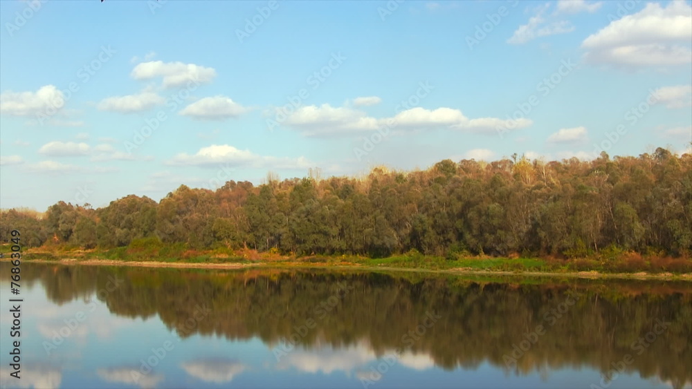 Autumn Forest And Lake Cloudscape Timelapse. Autumn Forest And Lake Cloudscape Timelapse.