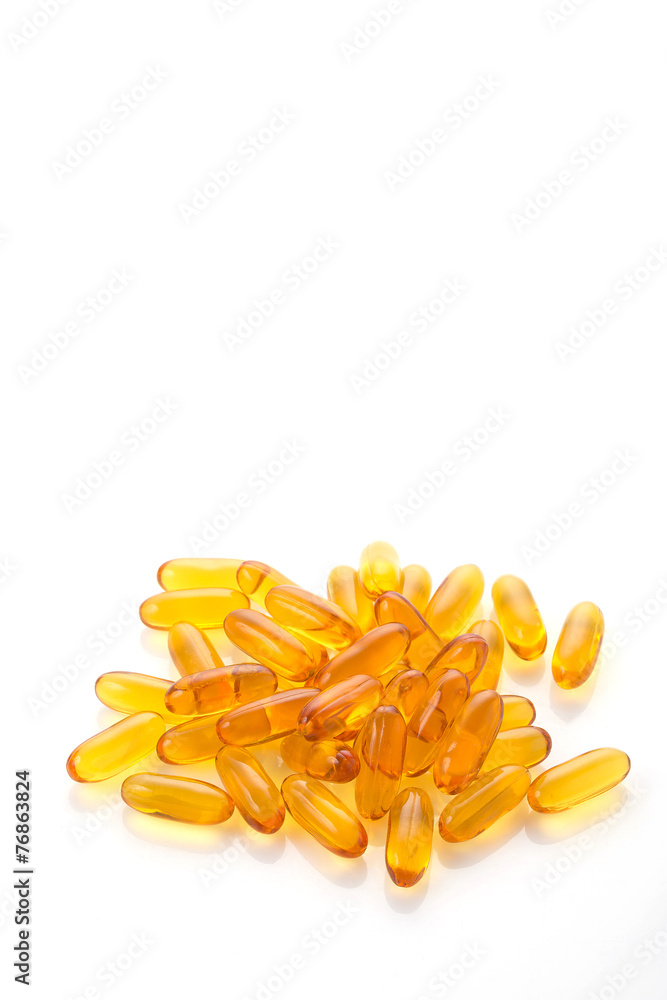 Fish oil group on background with empty space
