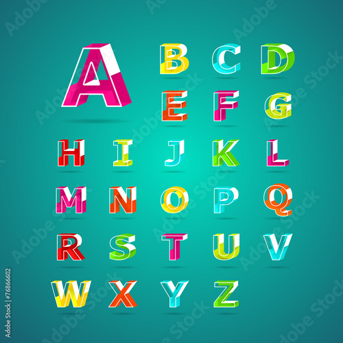 Isometric alphabet font.Capital letter A to Z