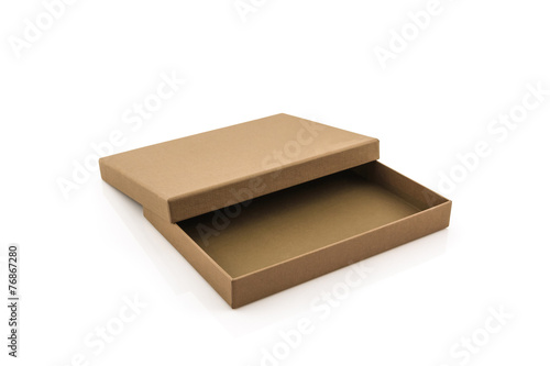 Brown paper box on white background .