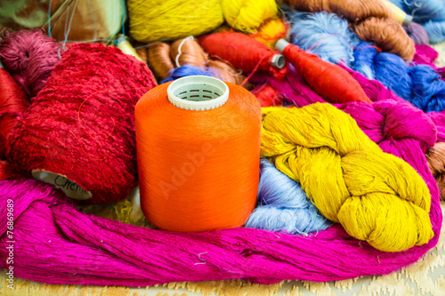 Group of Raw silk thread and messaline. photo