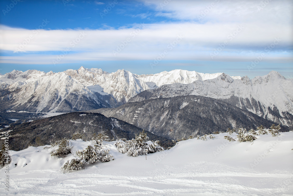 The top view of Seefeld ski region on winter day.