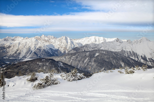 The top view of Seefeld ski region on winter day.