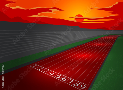 Stadium and racetrack in dusk,sports vector background