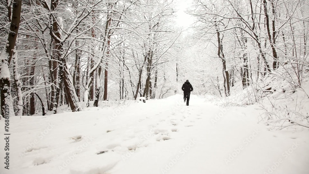 Man jogging in the park during winter Man jogging in the park during winter